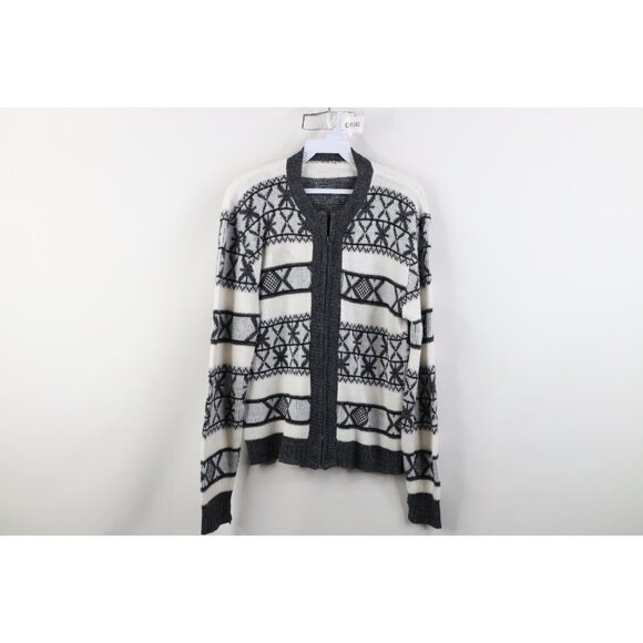 Vintage 50s Rockabilly Mens Small Fair Isle Knit Full Zip Cardigan Sweater USA